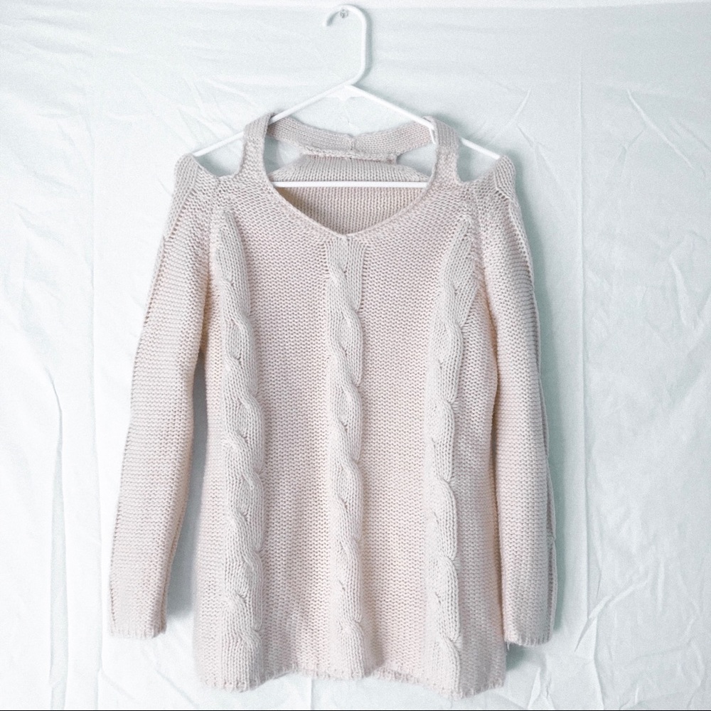 Cut Out Shoulder Oversized Cream Bulky Sweater